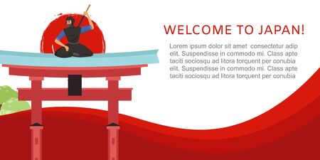 Welcome to Japan travel concept with Japanese landmark, samurai and pagoda vectorのイラスト素材