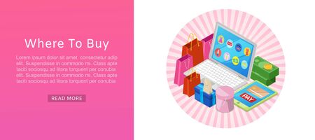 Search sales online stores 3d isometric concept with laptop, shopping bags and money vector web templateのイラスト素材