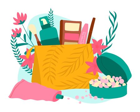 Organic natural cosmetics with young girlのイラスト素材