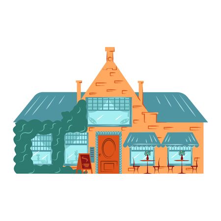 Residential house building exterior, facade architecture, two floors, brick tower flat vector  isolated on white.のイラスト素材