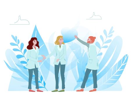 Medical doctors communication, team of doctors and nurses working together, healthcare and medicine isolated on white flat vector illustration. Doctors communicate on health research and diagnosis.のイラスト素材