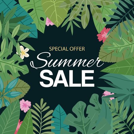 Tropical summer sale banner vector illustration.のイラスト素材