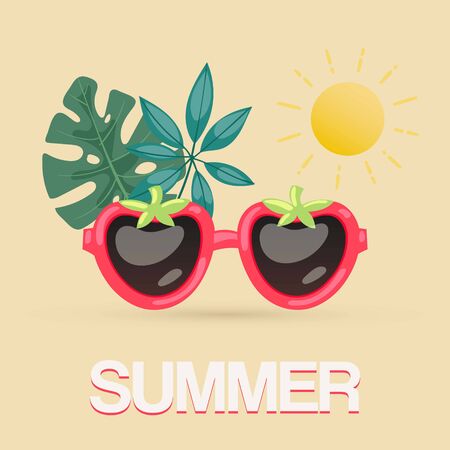 Exotic summer sunglasses with tropical leaves and sunのイラスト素材