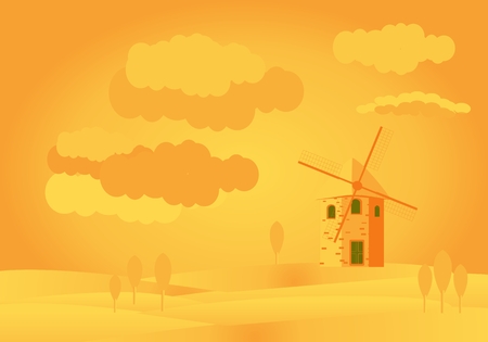 Golden colors countryside yellow clouds, sky and fieldsのイラスト素材