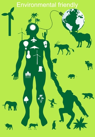 Environmental protection and frienly, conceptual vector illustration. Ecologe, envirnment, green, wildlife.のイラスト素材