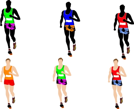 Running sportsmen figures. Isolated on white vector illustration. Health, sport, jogging, run.のイラスト素材