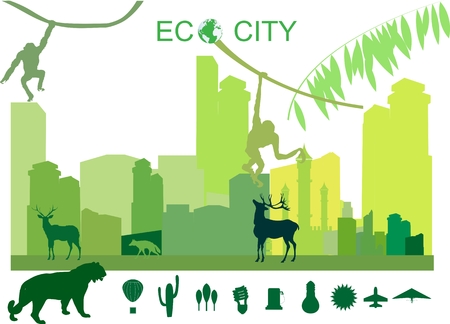 Green city of the future, conceptual vector illustration. City, gree, eco, ecology, environment, protection, friendly, animals.のイラスト素材