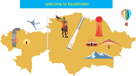 Kazakhstan map illustrating the country. Welcome to Kazakhstanのイラスト素材