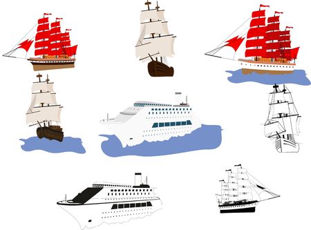 ships set isolated on whiteのイラスト素材