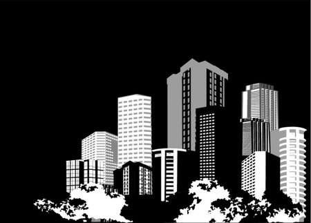 conceptual illustration.City buildings on black background.のイラスト素材