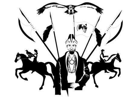 Kazakh historical persons and symbols, vector illustrationのイラスト素材
