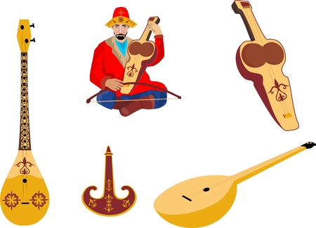 Kazakh traditional folk musiacal instruments icons setのイラスト素材
