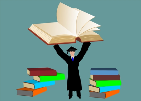 Student with book above his head, concept illustrationのイラスト素材