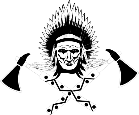 North american red indian man portrait, tomohawk monochrome illustrationのイラスト素材