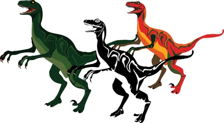 Dinosaurus collection in colors, isolated on white background vector illustration.のイラスト素材