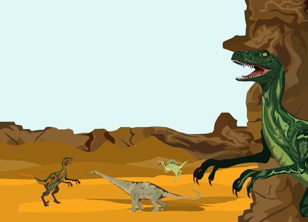 Life of Dinosaurs prihistoric scene vector illustration. Diplodok, triceratops, t rexのイラスト素材