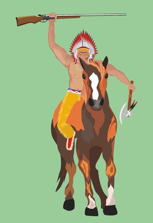 Red indian man warrior on horseのイラスト素材