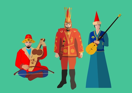 Kazakh people in national ethnic dressのイラスト素材