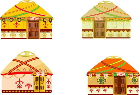 Kazakh nomad's dweelling jurts. Vector isolated setのイラスト素材
