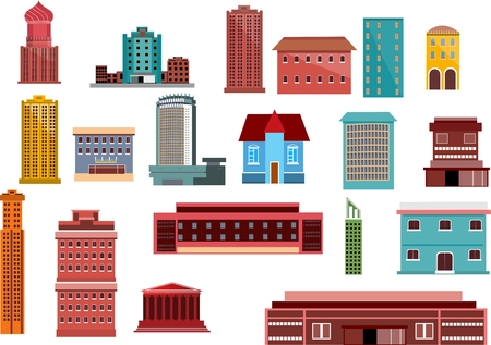 Vector Set of buildings and houses. Isolated on white.のイラスト素材