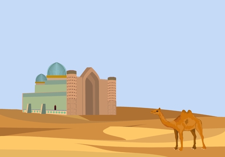Historical architectural monument of Turkestan in Kazakhstan, vector illustrationのイラスト素材