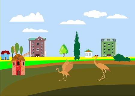 Flat vector illustration of urban countrysideのイラスト素材