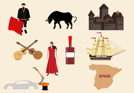 Vector illustration with various symbols of Spain Travel and leisure.のイラスト素材