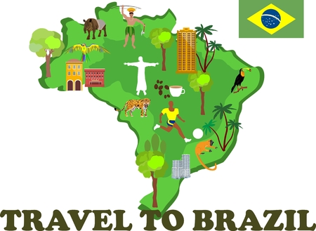 Map of Brazil with country attractions and Tourist sites vectorのイラスト素材