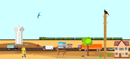 Kazakhstan vector countryside landscapeのイラスト素材