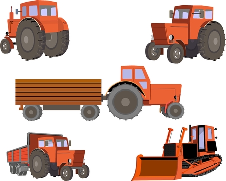 Collection of vector tractors and buldozers, isolated on whiteのイラスト素材