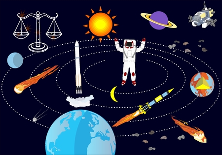 Space galaxy with planets and stars, vector illustrationのイラスト素材