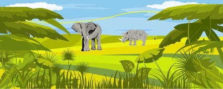 Horizontal vector illustration of african savannahのイラスト素材