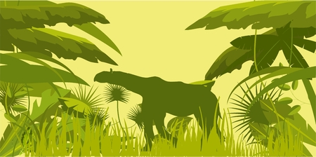 Tropical jungle silhouettes vector illustration backgroundのイラスト素材