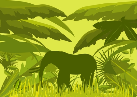 Tropical jungle silhouettes illustration backgroundのイラスト素材