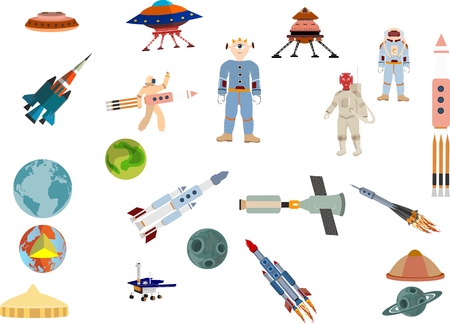Space objects set, isolated on white vector illustrationのイラスト素材
