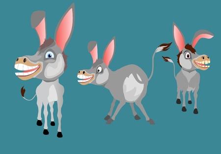 Funny cartoon donkey characters, vector illustrationのイラスト素材