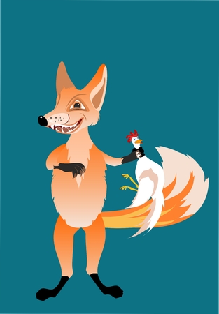 Single funny fox cartoon with henのイラスト素材