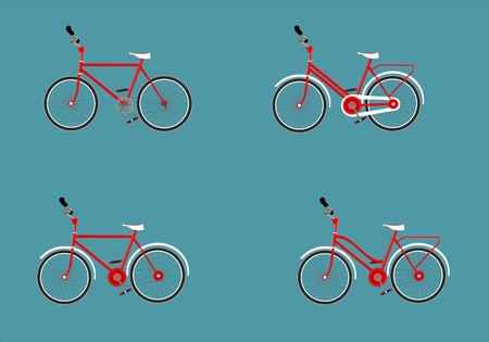 Vector bicycles set, isolated on white vector illustrationのイラスト素材