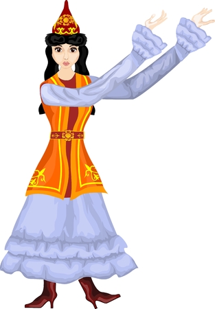 Kazakh girl in traditional ethnic dress, vector illustrationのイラスト素材