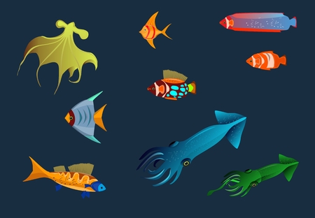 Deep water marine life vector setのイラスト素材