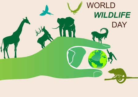 Wildlife save concept vector illustration, animals on nand and earthのイラスト素材