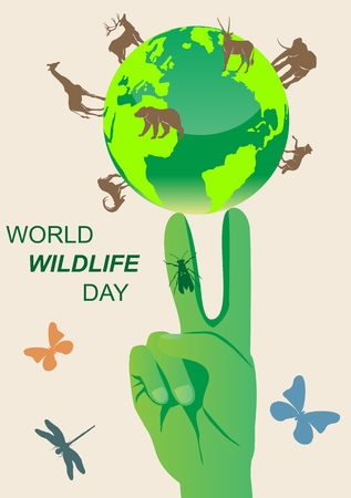 Wildlife save concept vector illustration, nand and earth with animalsのイラスト素材