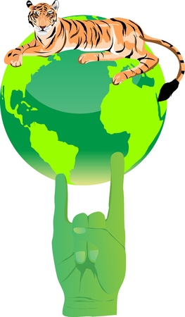 Ecological concept vector illustration, green, hand on globeのイラスト素材
