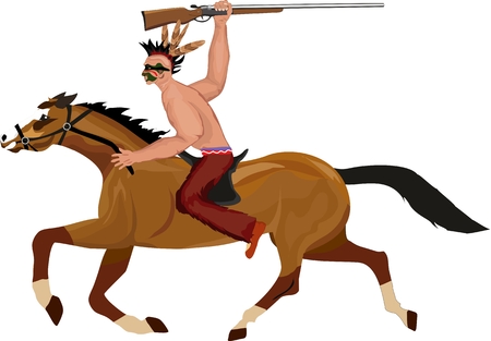 Native american rider warrior with riffle, isolated on white vectorのイラスト素材