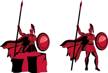 Styled warriors characters, vector logo design, ancient spartan warriors.のイラスト素材