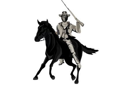 Running on horse cowboy with riffle monochrome vector illustrationのイラスト素材