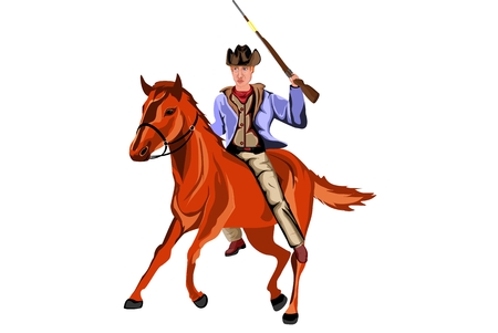 Running on horse cowboy with riffle vector illustrationのイラスト素材