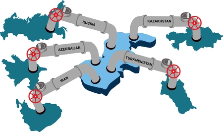 Oil gas interests of Caspian states. Caspian sea and oil gas industry concept geopolitical vector illustration.のイラスト素材