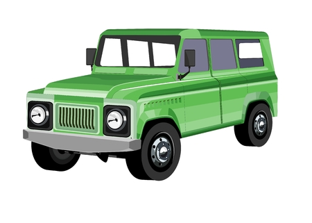 Off road car with big wheels, isolated on white. Green colorのイラスト素材