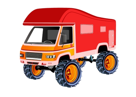 Off road monster car with big wheels, isolated on white. Red colorored vectorのイラスト素材